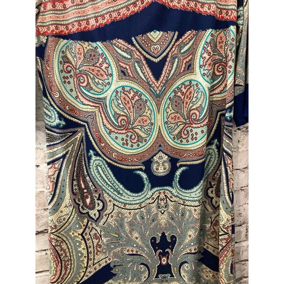 Gilli Dress Womens Medium Shift Navy Blue Paisley Long Sleeve Boat Neck Stretch - Picture 5 of 13